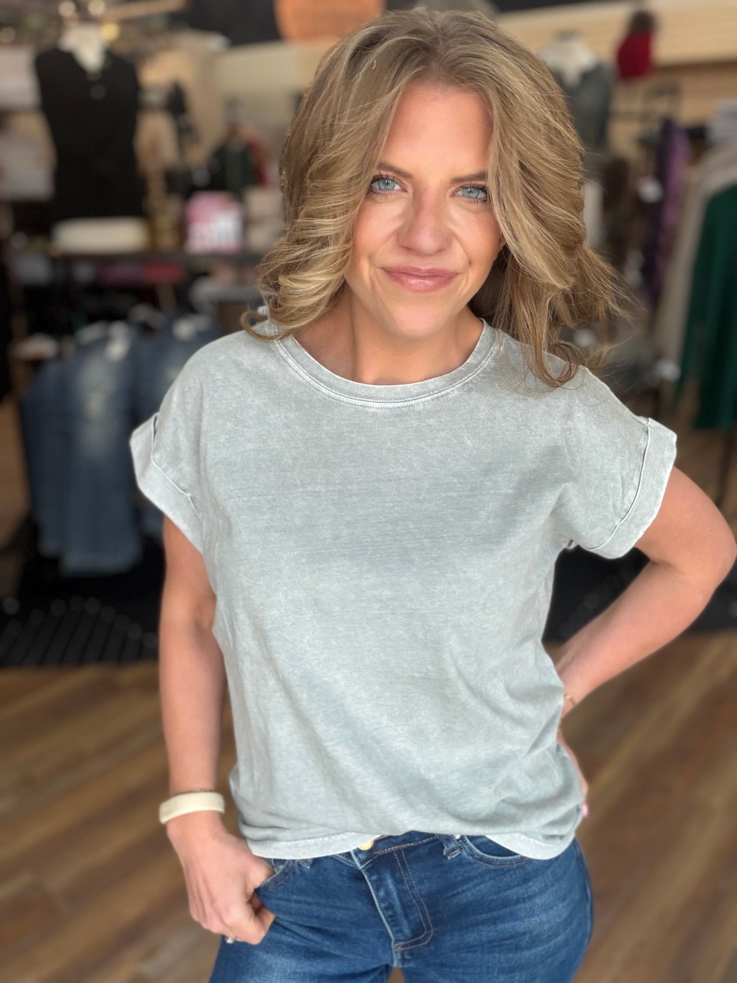 Exquisite Acid Wash Cuffed Tee