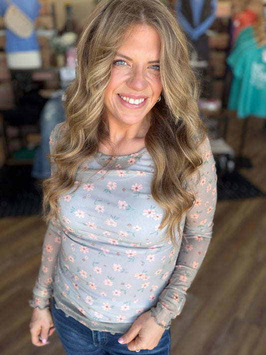 Honored Sheer Floral Long Sleeve