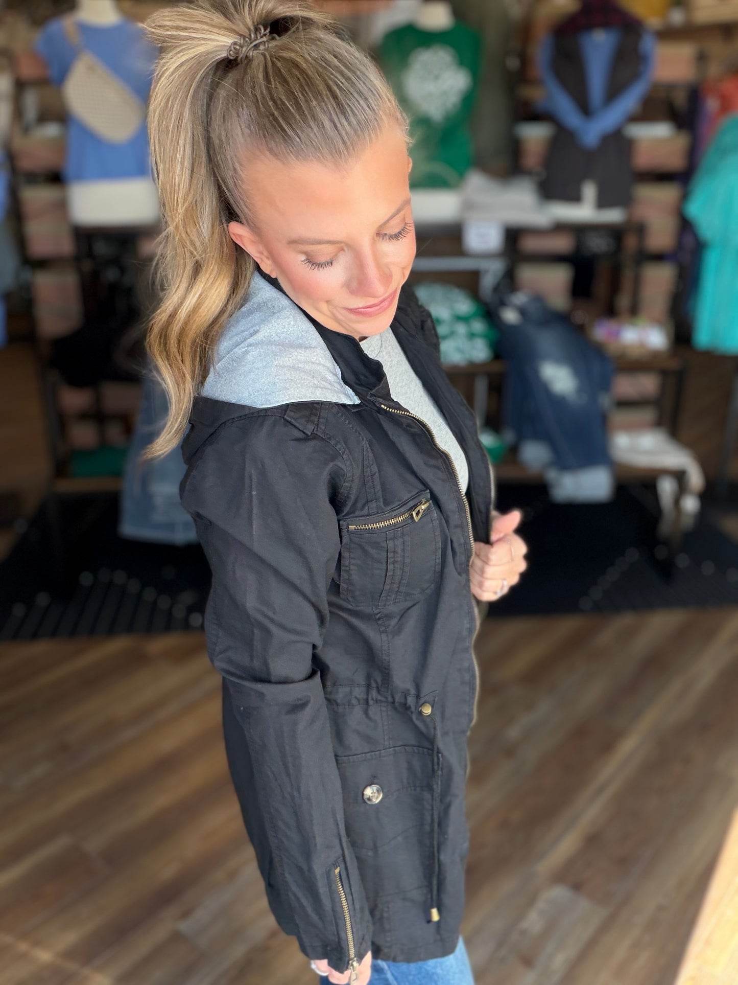 Sweet Stitches Cargo Jacket Black