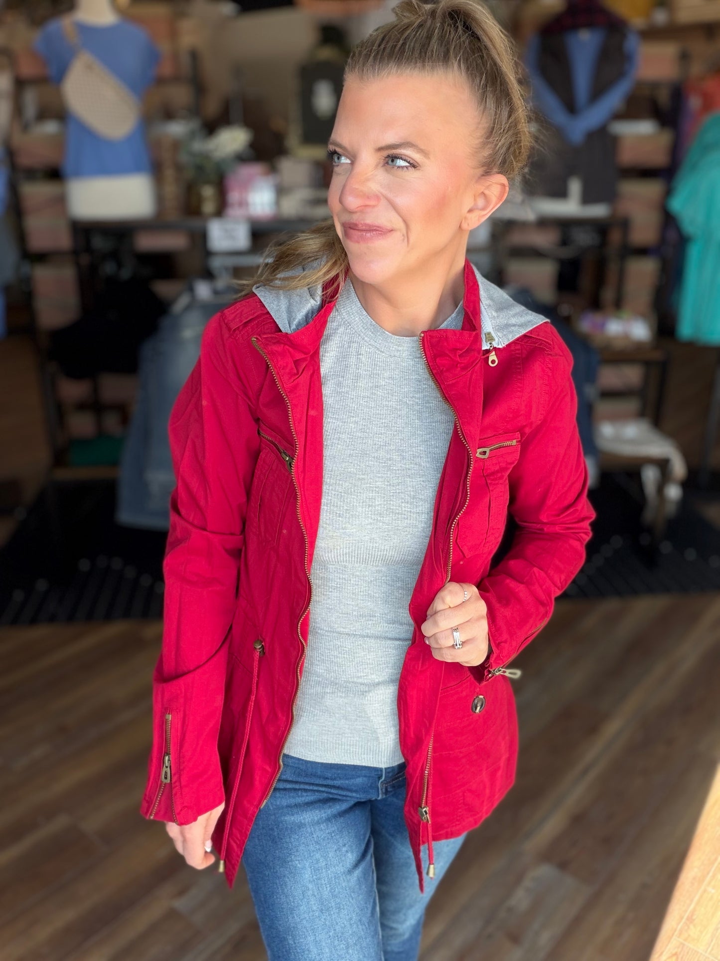 Sweet Stitches Cargo Jacket Cranberry